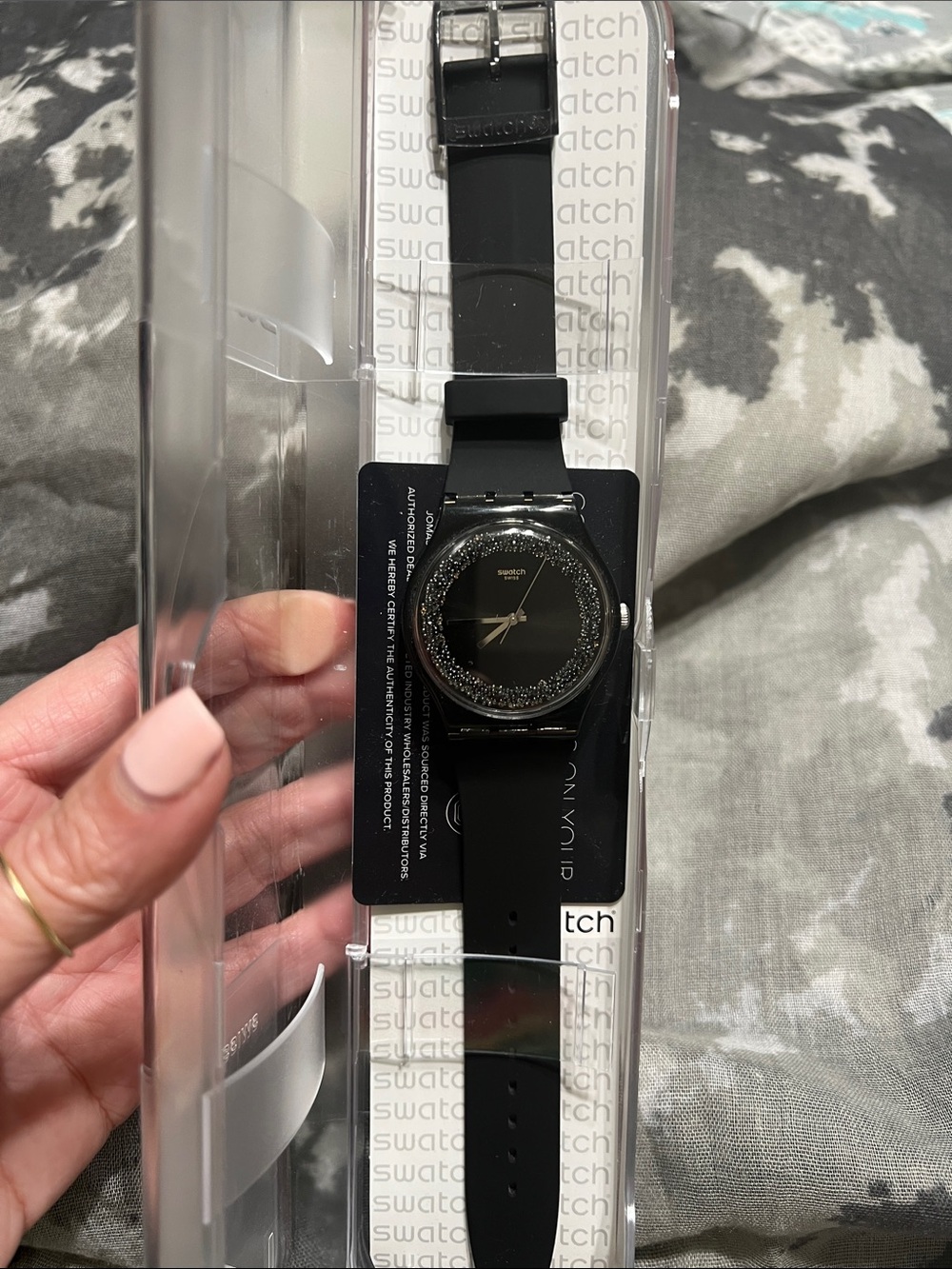 Swatch Black Swarovski crystals Silicone Strap Watch